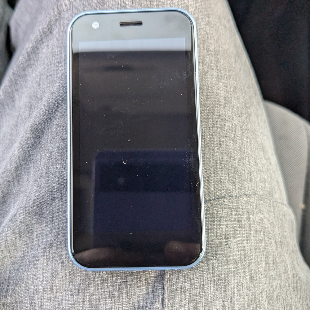 Smartphone with Black Screen and Blue Frame